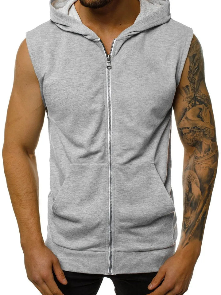 Cyrus Sleeveless Muscle Hoodie for Men, view 4 - Elena Harper