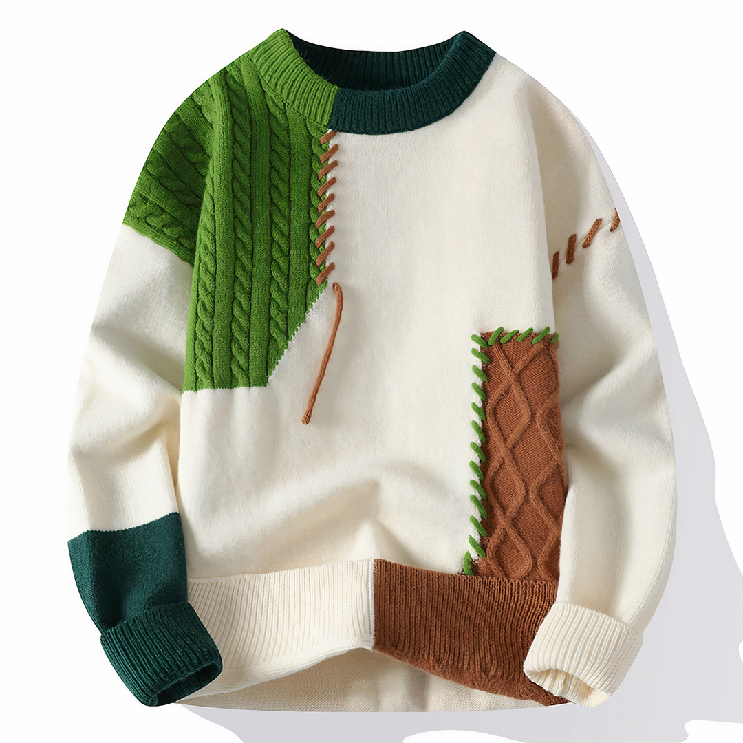 Patchwork Men's Sweater Jasper, view 2 - Elena Harper