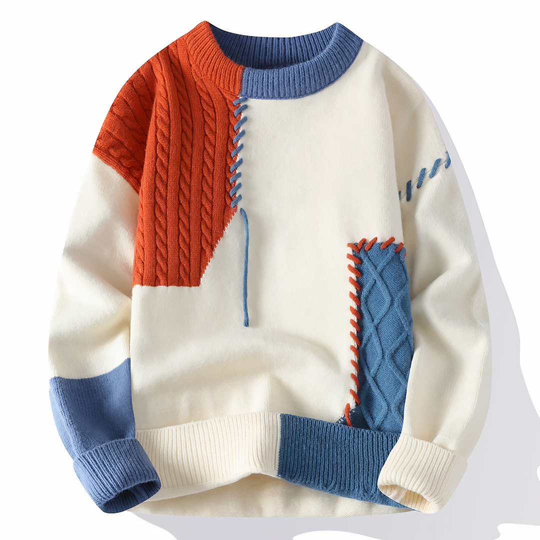 Patchwork Men's Sweater Jasper, view 3 - Elena Harper