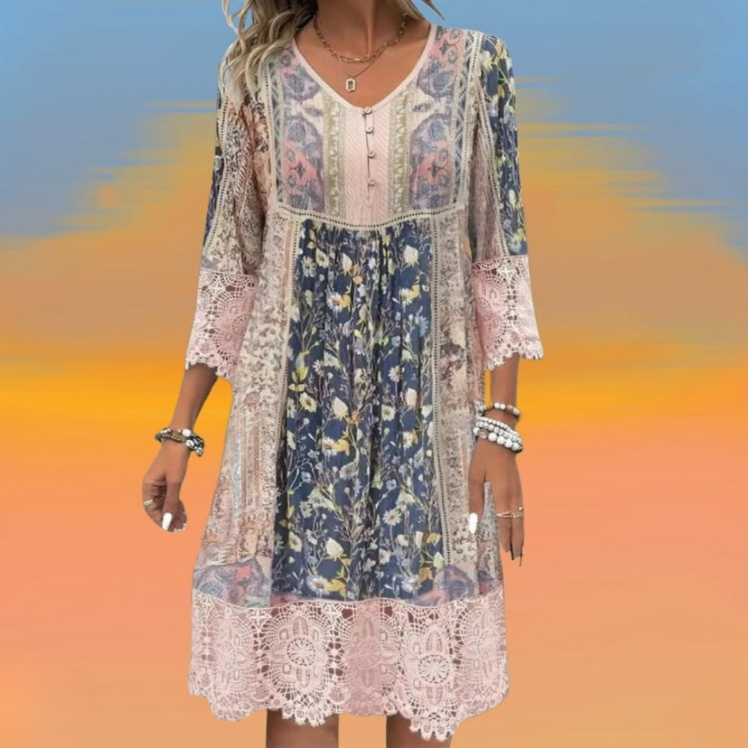 Eliza Patchwork Lace Detail Dress - Elena Harper