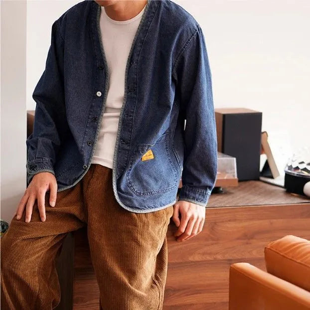 Men's Denim Jacket with V-Neck - Milo
