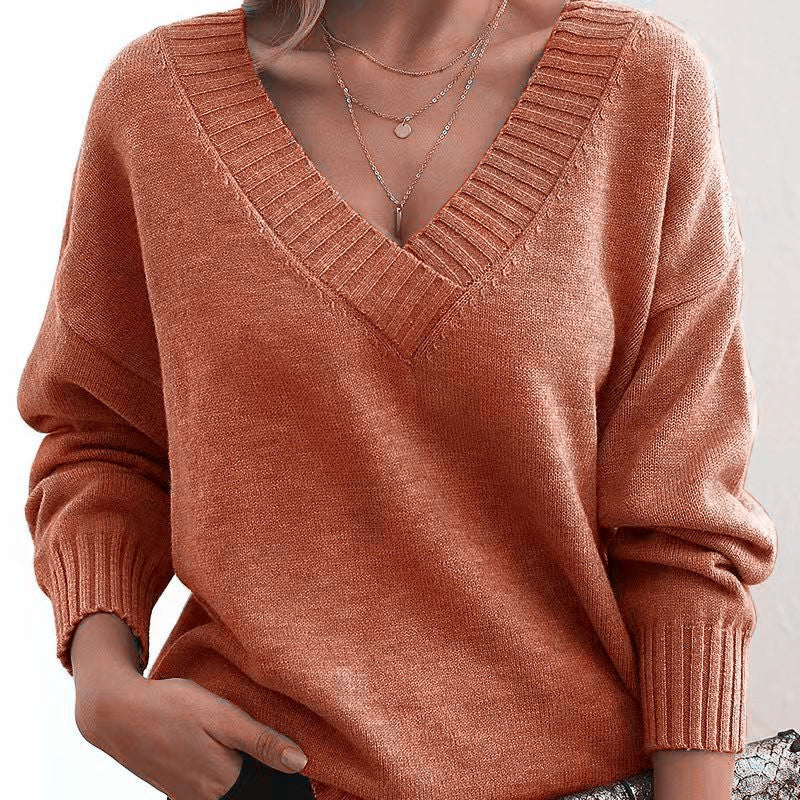 Mordane - Elegant Long Sleeve Sweater With V-Neck