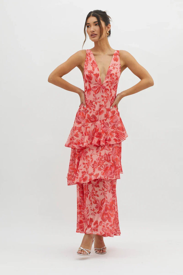 Lisa™  |  Elegant Floral Midi Dress