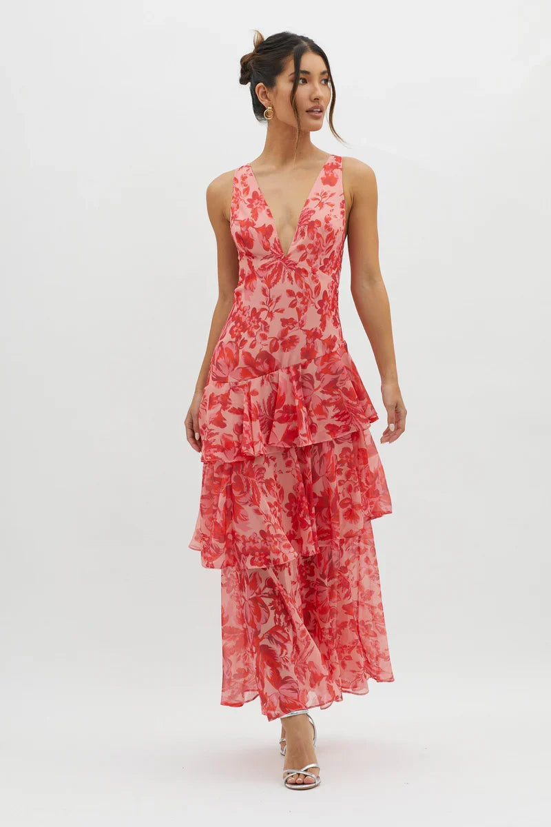 Lisa™  |  Elegant Floral Midi Dress