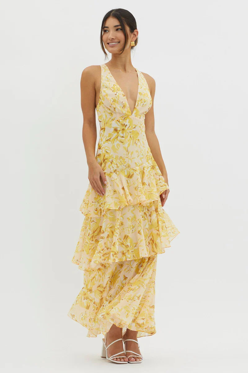 Lisa™  |  Elegant Floral Midi Dress