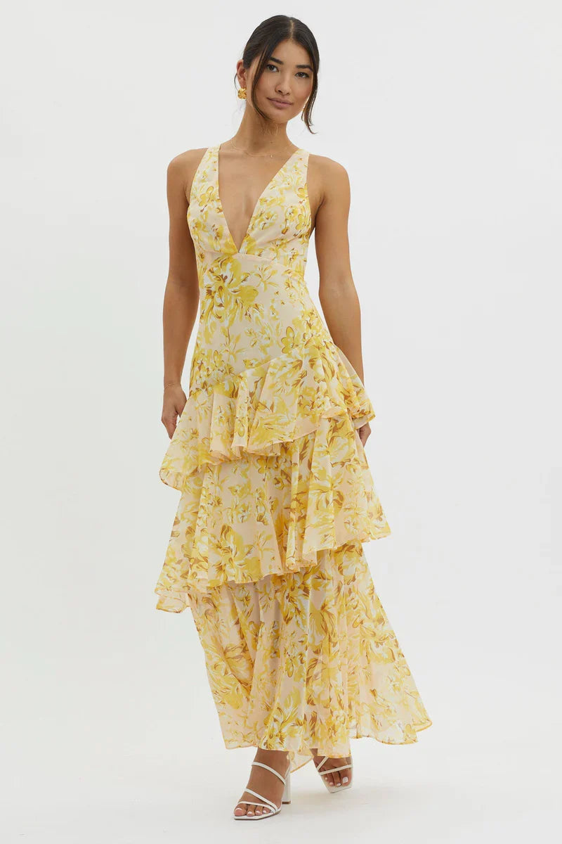 Lisa™  |  Elegant Floral Midi Dress