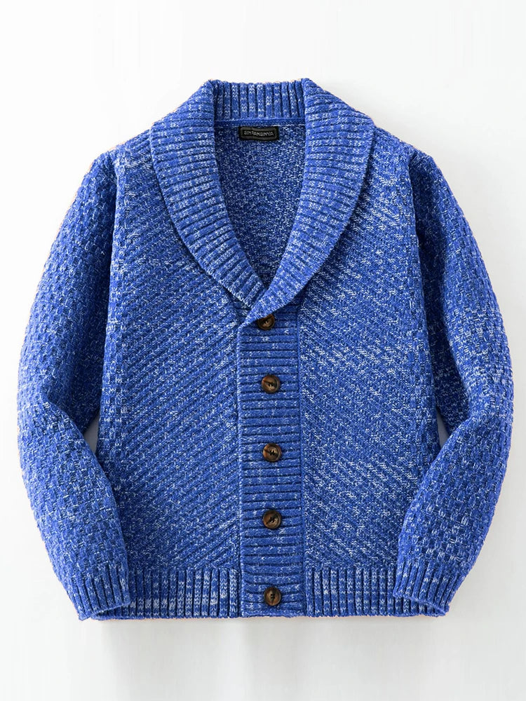 Men's Shawl Collar Button-Front Sweater - Elena Harper
