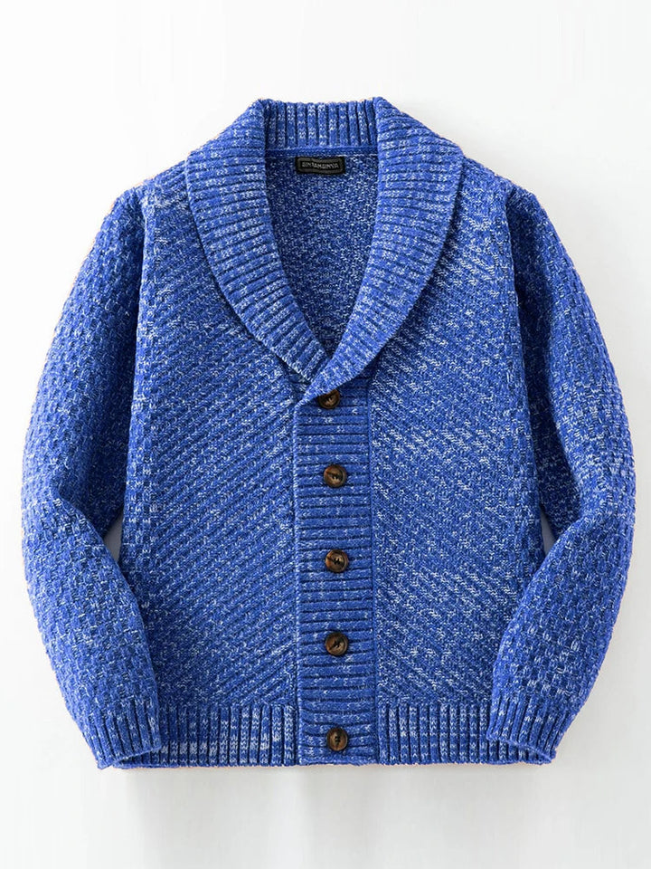 Men's Shawl Collar Button-Front Sweater - Elena Harper