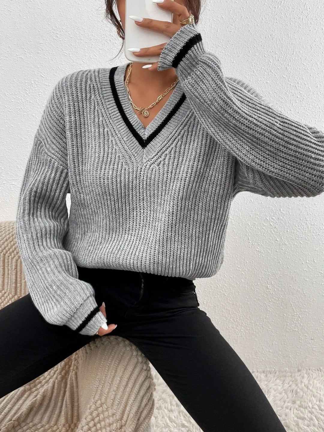 Marina | Striped Waffle Knit Sweater