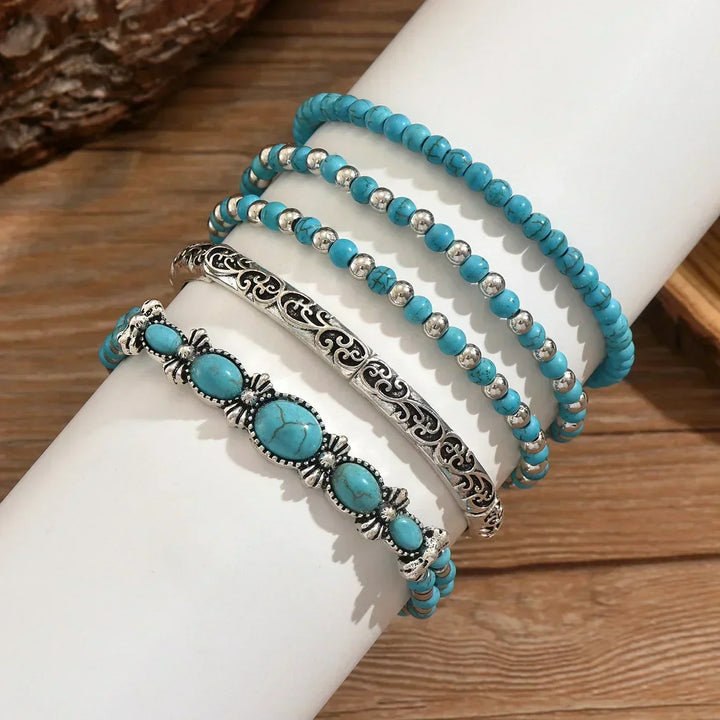 Bohemian Turquoise Beaded Bracelet Set - Elena Harper