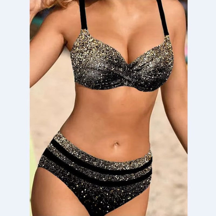 Ana | High-waisted bikini with straps and tropical print