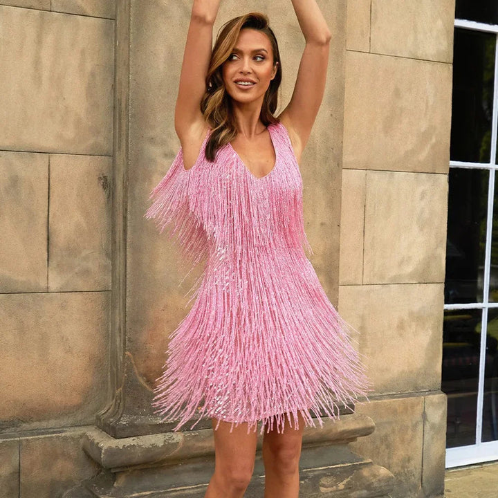 Alina | Women's Sparkly Fringe Party Mini Dress