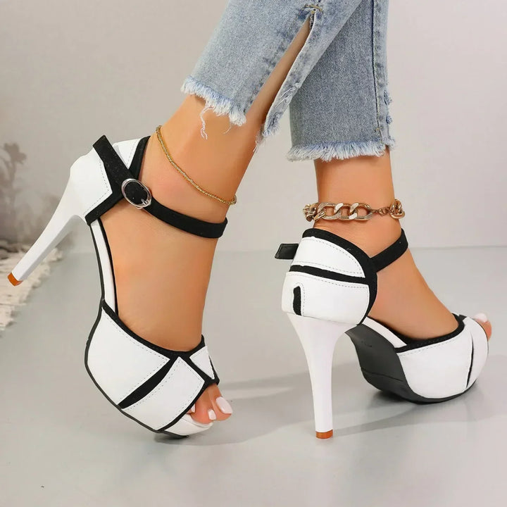 Ladies' Heeled Leather Pumps with Ankle Strap and Orthopedic Insole