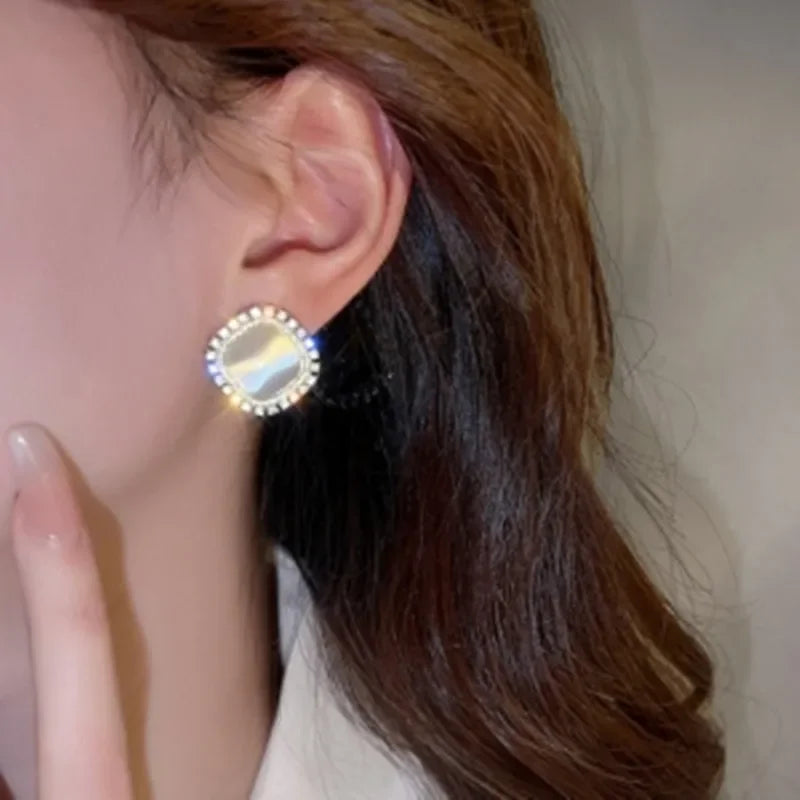 Chic Square Opal and CZ Crystal Stud Earrings