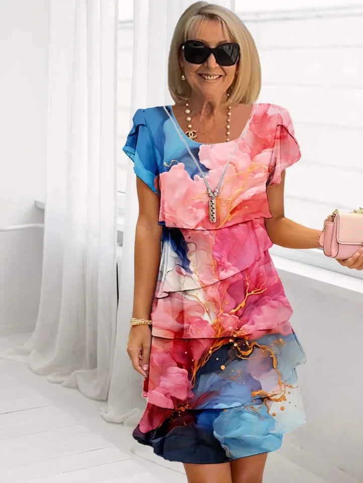 Rosie Floral Tiered Chiffon Dress - Elena Harper