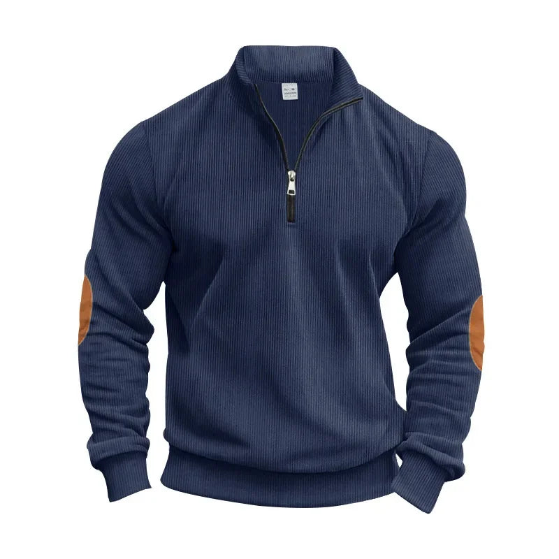 Raimondo Men's Ribbed Velvet Sweater with High Collar, view 2 - Elena Harper