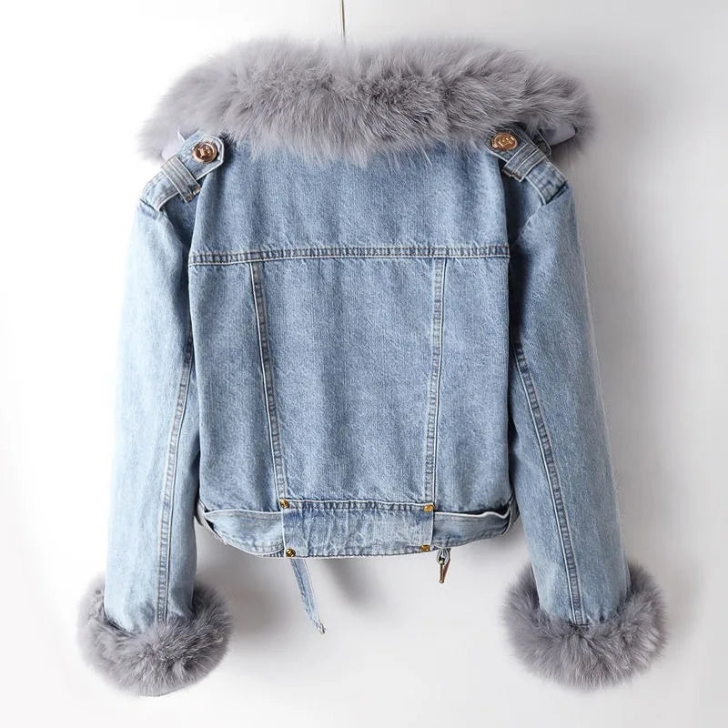 Mariga Denim Jacket with Fox Fur Collar, view 7 - Elena Harper