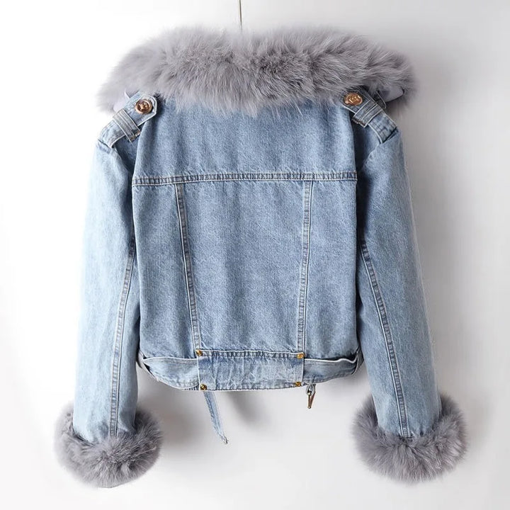 Mariga Denim Jacket with Fox Fur Collar, view 7 - Elena Harper