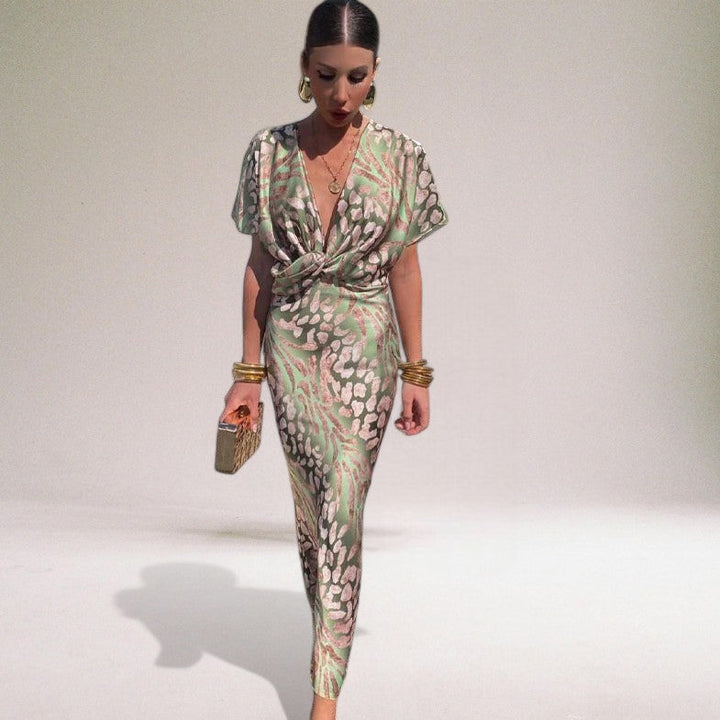 Draped Maxi Dress with Twisted Front for Women