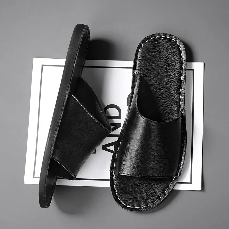 Men’s Leather Open-Toe Slide Sandals