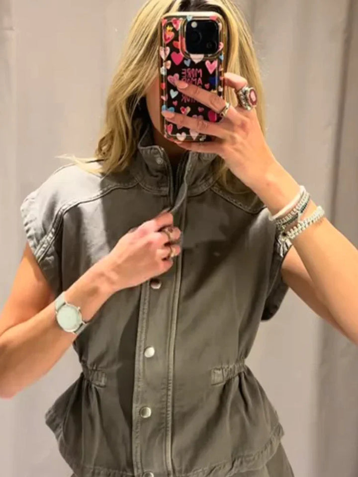 Lauretta Elegant Denim Vest Set, view 3 - Elena Harper