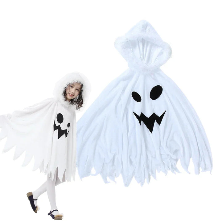 Kids Ghost Costume Halloween - White Cape with Hood