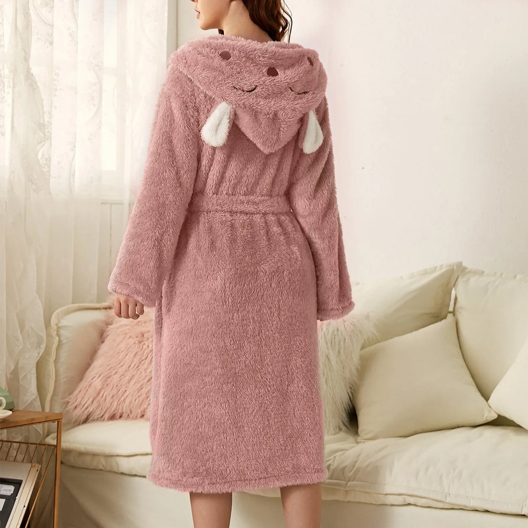 Warm Flannel Bathrobe with Hood and Bunny Ears BunnyHug, view 2 - Elena Harper