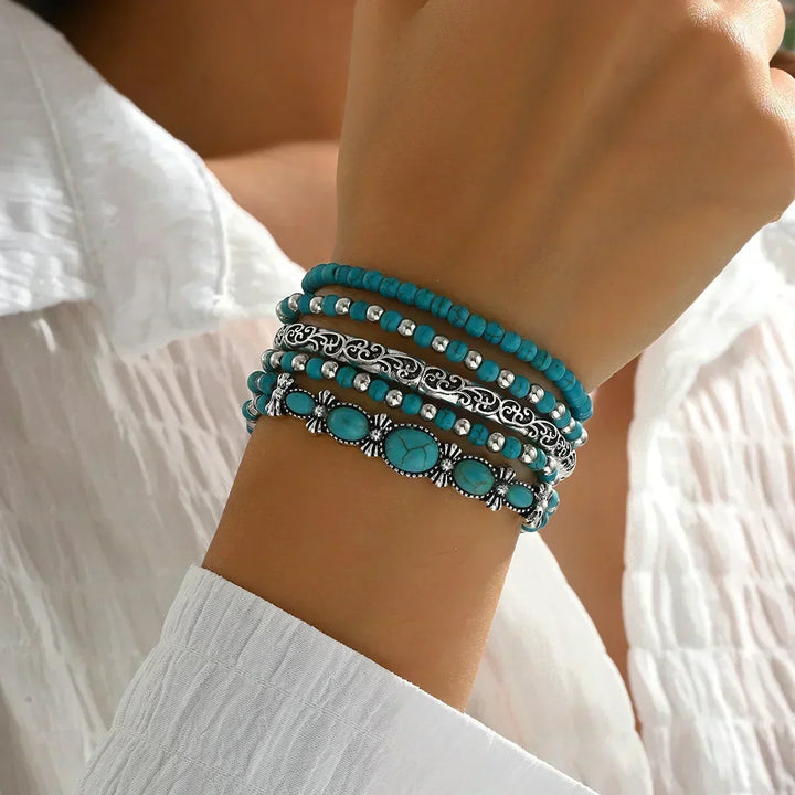 Bohemian Turquoise Beaded Bracelet Set - Elena Harper
