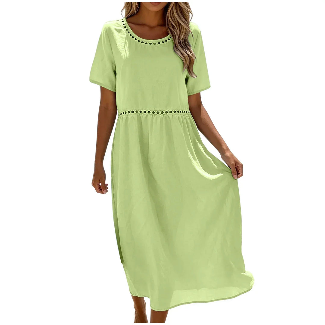 Long Women's Dress in Mixed Cotton with Cut-Out Details
