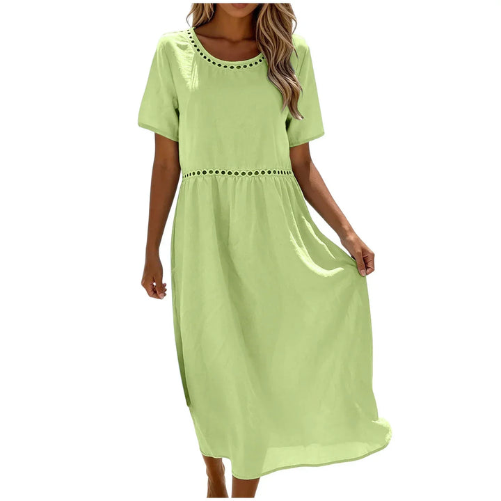 Long Women's Dress in Mixed Cotton with Cut-Out Details