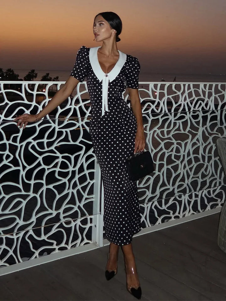 Livia Elegant Polka Dot Dress, view 2 - Elena Harper