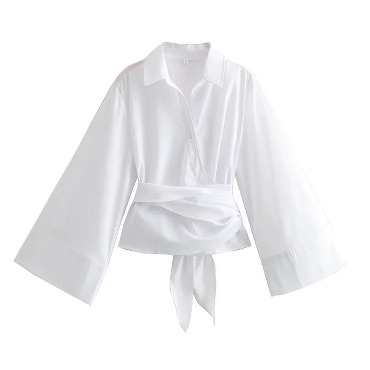 Ivka - Women's Shirt with Polo Neck and Bow Closure