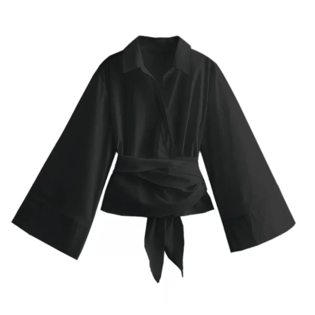 Ivka - Women's Shirt with Polo Neck and Bow Closure