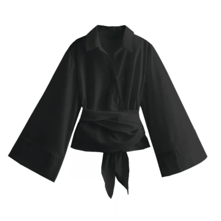Ivka - Women's Shirt with Polo Neck and Bow Closure