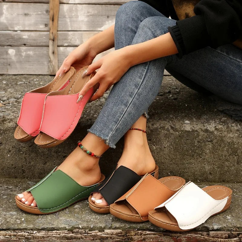 Elizabeth Wedge Heeled Slides, view 9 - Elena Harper