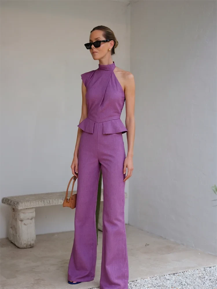 Amber Women's Jumpsuit with Solid Halter Waist, view 3 - Elena Harper