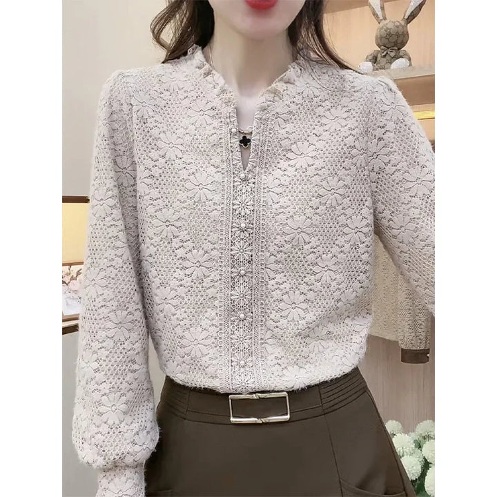 Livia Chic Jacquard Blouse, view 4 - Elena Harper