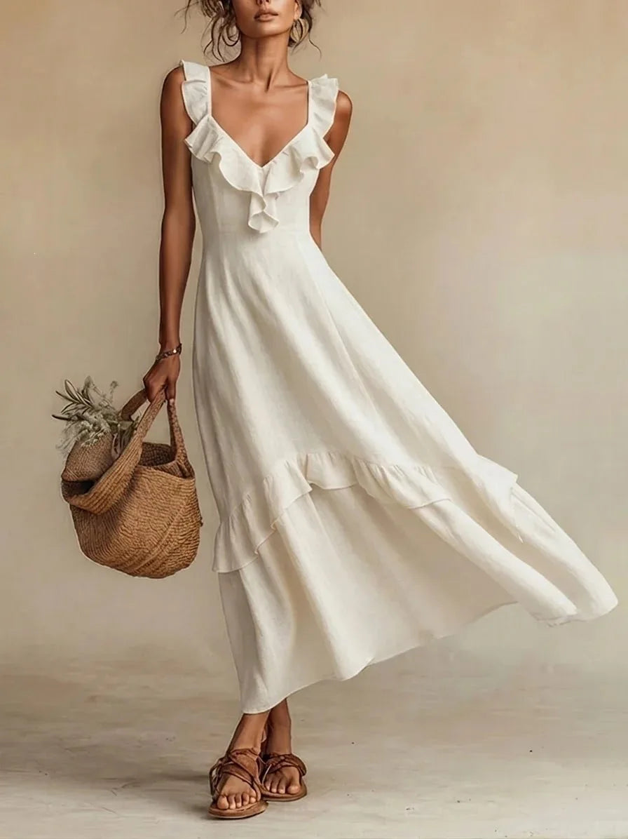 Women's Ruffle Trim A-Line Maxi Dress
