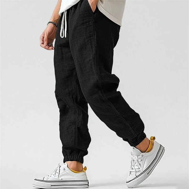 Ladies Linen Blend Jogging Pants with Drawstring and Cuffs, view 6 - Elena Harper