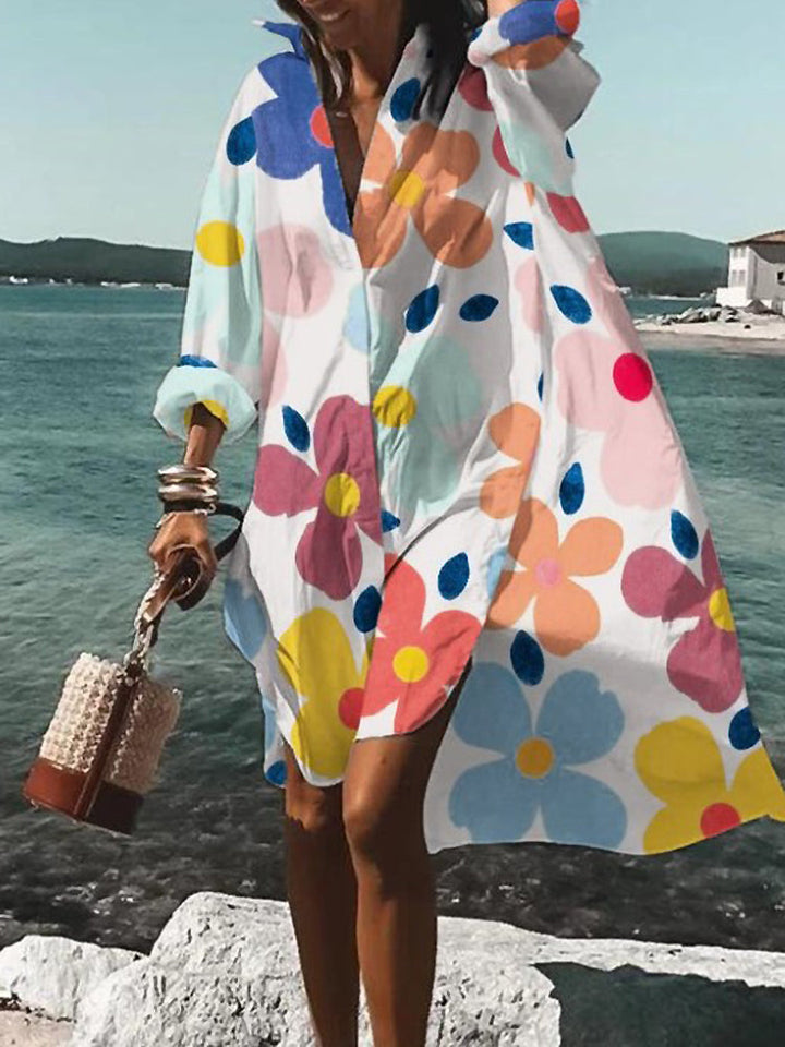 Rosario | Midi shirt dress with floral print and long sleeves