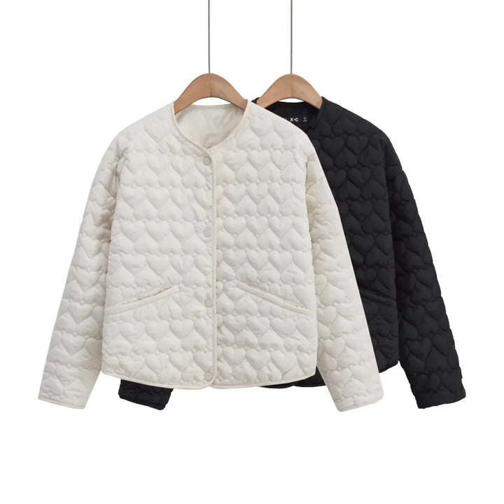 Women's Quilted Jacket Light Heart Quilting Straight Cut with Snap Buttons - Elena Harper