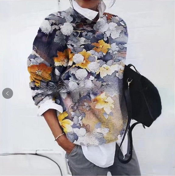 Ladies Sweater with Floral Print – Knitted Pullover Fantasy Print