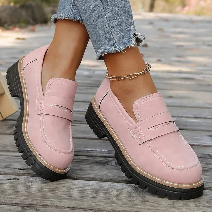 Ladies' Suede Loafers with Platform Sole