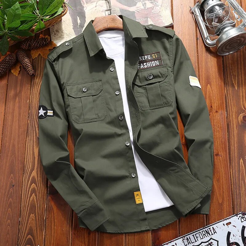 Men's Long Sleeve Button-Up Ranger Shirt with Chest Pockets – Classic Utility Style