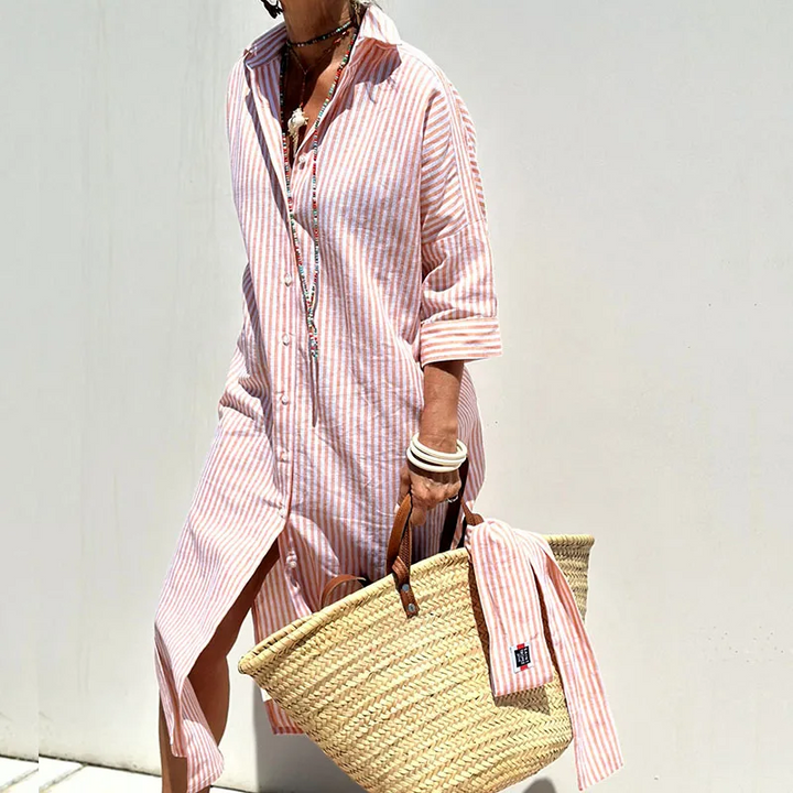 Sophie™  |  Elegant Striped Shirt Dress