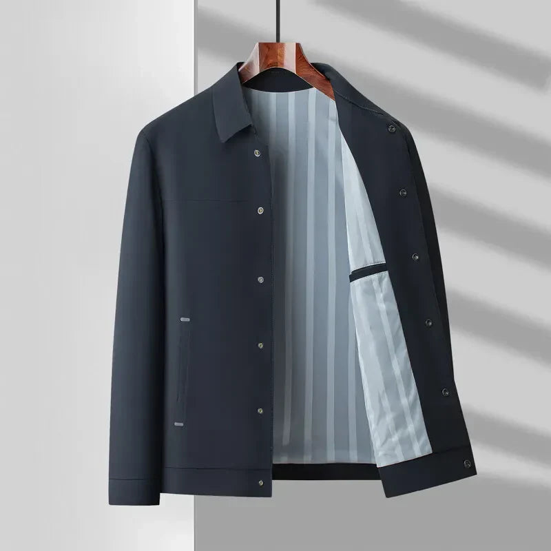 Men's Jacket with Snap Buttons in Technical Fabric and Side Pockets