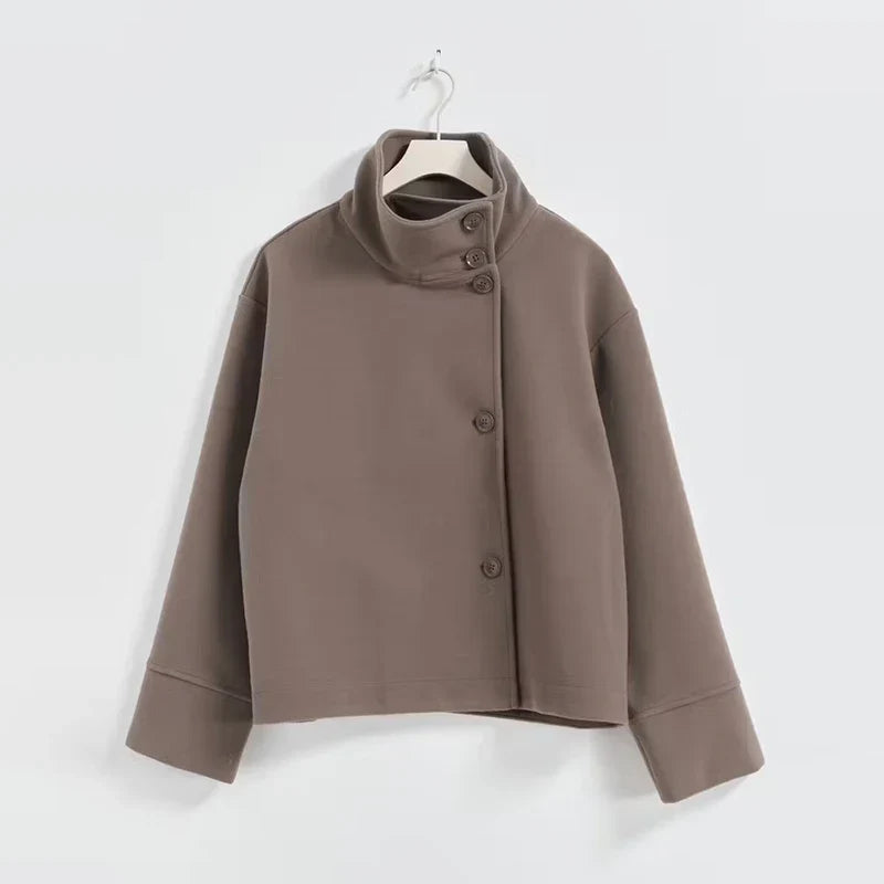 Dahlia Fashionable Short Coat with Elegant Collar, view 2 - Elena Harper