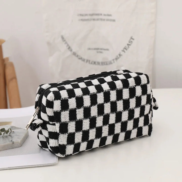 Amara - Stylish Y2K Checkered Makeup Bag
