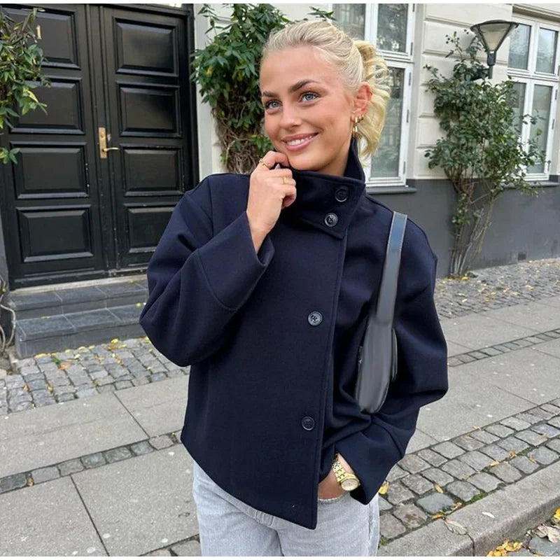 Dahlia Fashionable Short Coat with Elegant Collar, view 10 - Elena Harper
