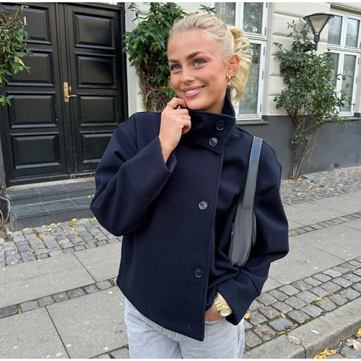 Dahlia Fashionable Short Coat with Elegant Collar, view 10 - Elena Harper